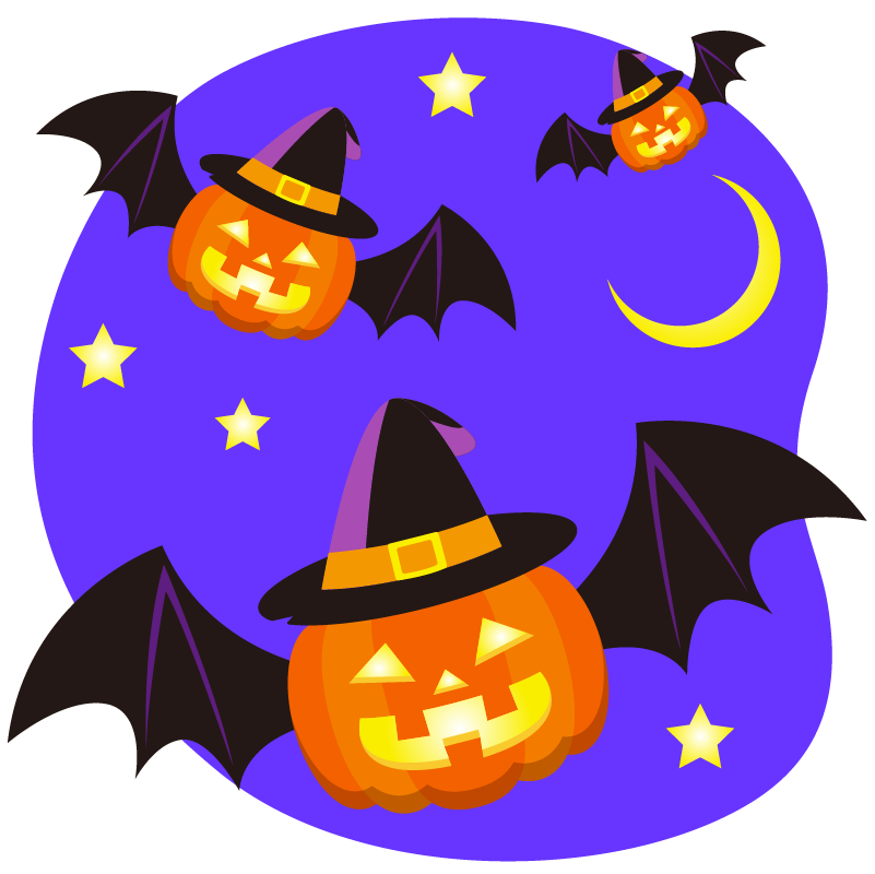 ハロウィンのイラスト シルエット・コウモリ- イラストくん