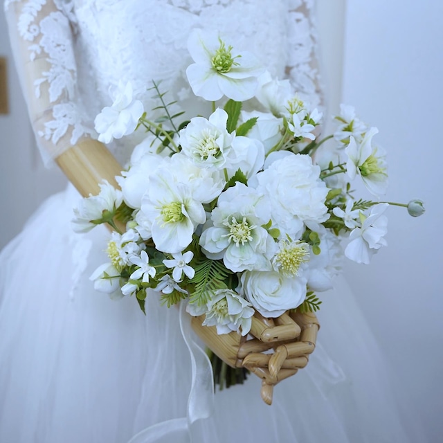 クリスマスローズ クラッチブーケbouquetブライダルブーケ造花ブーケウェディングブーケボリュームクラッチブーケブートニア付き♡ミルフルールオリジナル♡NO.202284結婚式ブーケ楽天市場 ブーケ 造花 クラッチブーケ ローズ 巻きバラ