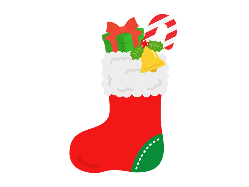 クリスマスイラスト サンタの靴下とクリスマスプレゼント