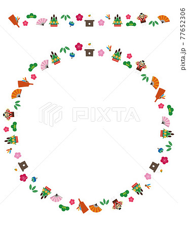 松竹梅のシンプルかわいいお正月のフレーム素材.ぐるっと四方を囲むように可愛いイラフレーム 飾り枠 Decome