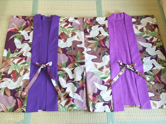 名入れ刺繍 ちゃんちゃんこ 長寿 紫色古希祝い・喜寿・傘寿・卒寿お名前刺繍入り 長寿祝い 古希70歳・喜寿77歳・傘寿80歳・卒寿90歳ちゃんちゃんこセット ネーム刺繍入りのちゃんちゃんこと大黒頭巾と末広にお祝いの栞と化粧箱の5点セット＜R＞ メール便不可