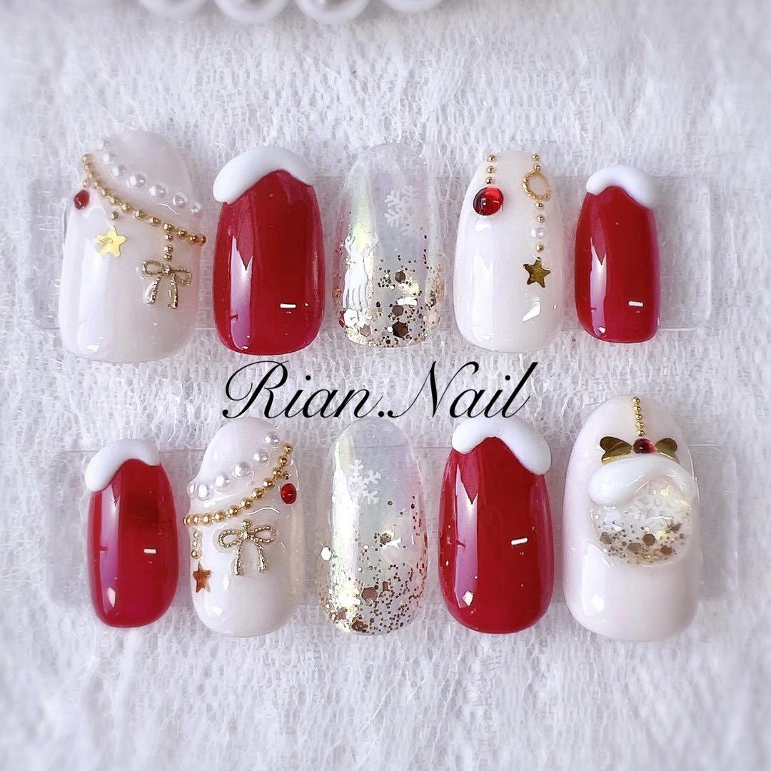 ネイルチップ クリスマスネイル 冬ネイル✴ネイルチップ✴ handmade nailtip shop tru☆tus