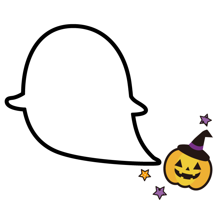 ハロウィンでお化けの仮装をしている子供たちの行列の無料 フリー イラストかわいい手描きの無料 素材「てがきっず」保育園・小学校・介護施設にぴったりのフリー素材イラスト