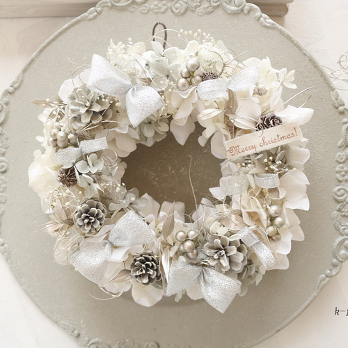 クリスマスリースホワイトピンク CM935-A Atelier Eフラワーギフト専門店商品詳細