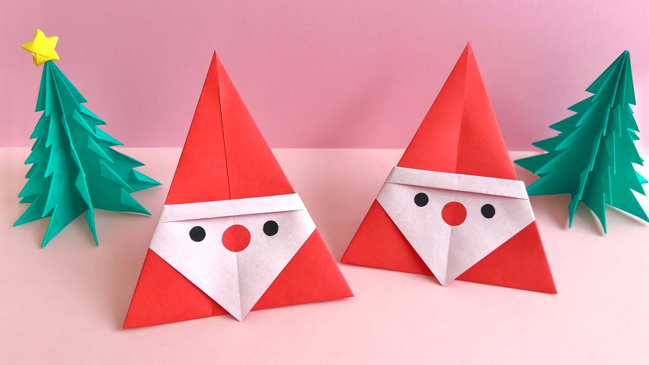冬の折り紙 クリスマス☆煙突から顔を出すサンタクロースの作り方 Origami How to make chimney Santa Claus –みっつのおりがみ季節の折り紙