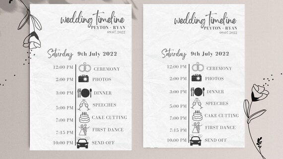 結婚式の写真タイムライン テンプレート、Canva、Photoshop、結婚式写真家タイムライン、結婚式当日のタイムライン、結婚式スケジュールテンプレート、C03 - Etsy 日本