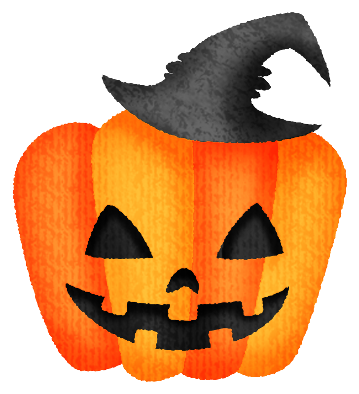 ハロウィンの、帽子をかぶった、カボチャのおばけの無料イラストイラストセンタ