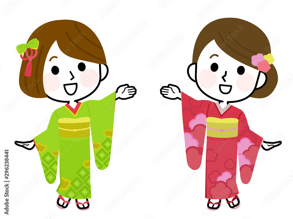 お正月・着物で書初めをしている女の子のぬりえ 線画 イラスト素材イラスト無料・かわいいテンプレート