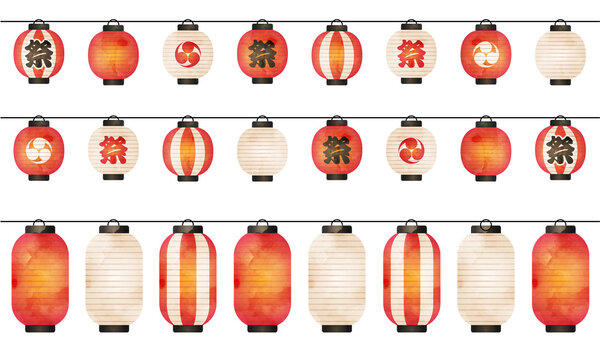 夏祭りの赤提灯イラストのフリー素材イラストイメージ