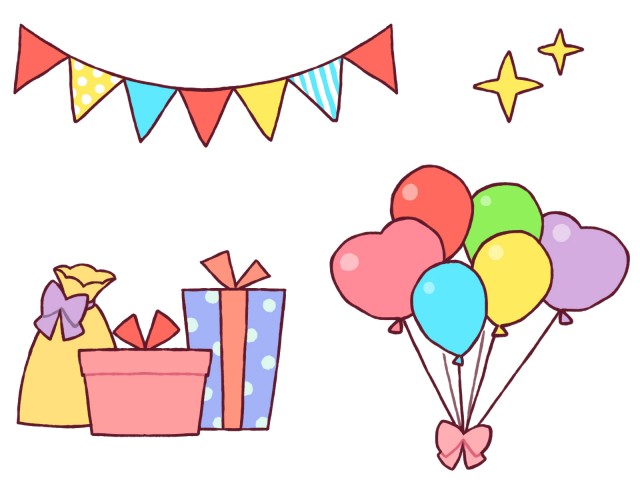 パーティのイラスト「ケーキとワインとクラッカー」: ゆるかわいい無料イラスト素材集