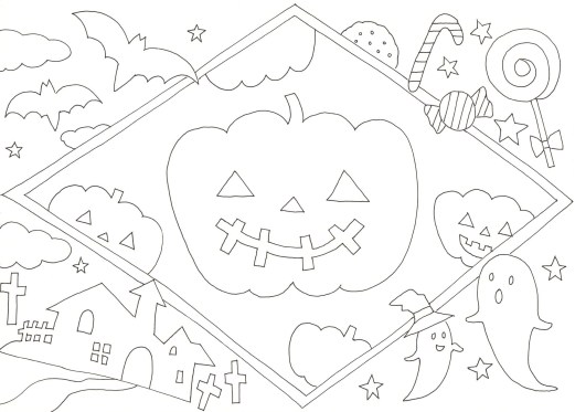 ぬりえ素材・かぼちゃ・ハロウィンのイラスト素材イラスト無料・かわいいテンプレート