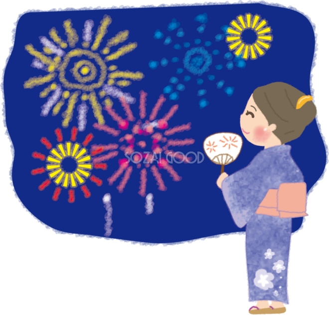 フリー素材 花火「浴衣」 Season Stock Iroha