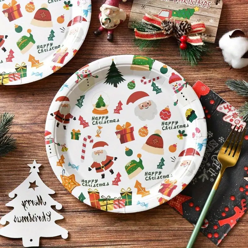 Amazon.co.jp: EOQPDECD 48枚 クリスマスプレート 7インチ 9インチ 使い捨て紙皿 メリークリスマス パーティー用品ディナー食器セット サンタクロースのトナカイがテーマの食器 デザートプレート クリスマスパーティーのデコレーションに : ホーム＆キッチン