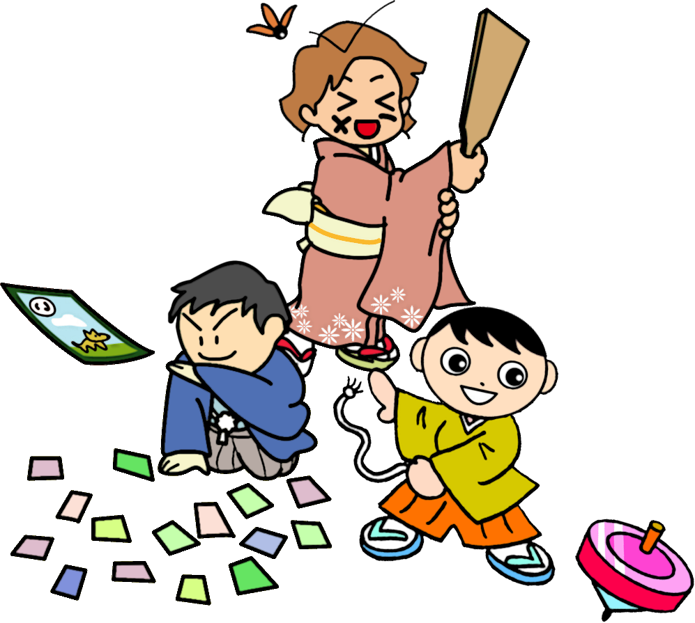 正月遊びをする猿の年賀状無料イラスト素材素材ラボ