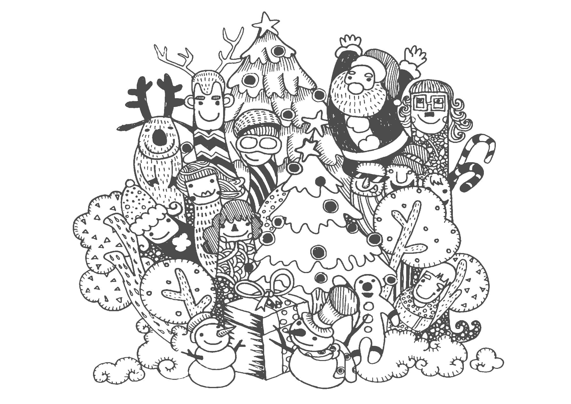 クリスマス塗り絵無料ダウンロード！クリスマスツリー・サンタ・リース・トナカイの塗り絵ちいく村幼児向け通信教育を比較するブログ