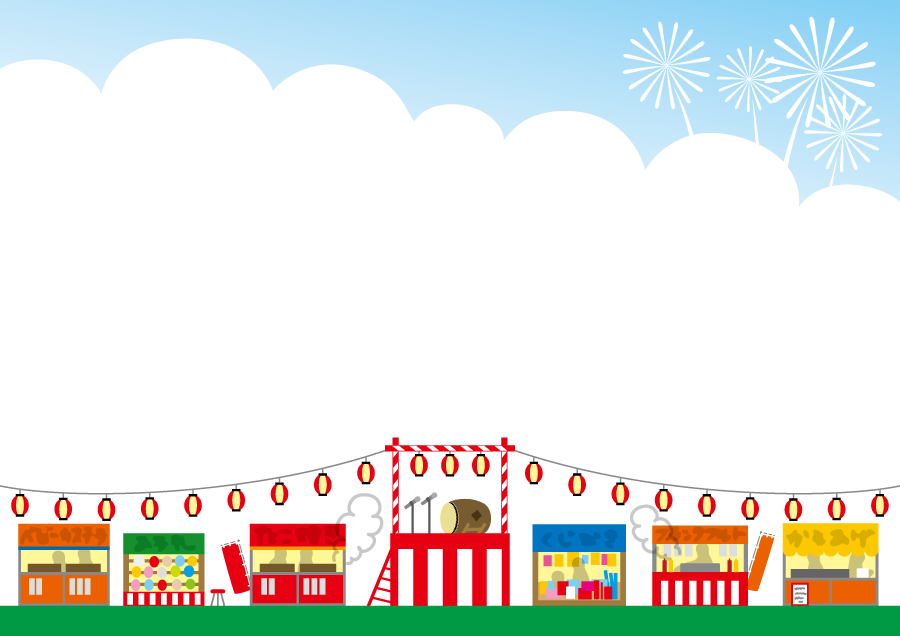 並んだ屋台と花火のお祭りフレーム飾り枠イラスト無料イラスト かわいいフリー素材集 フレームぽけっと