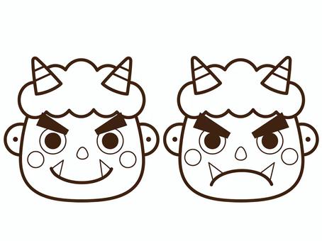 鬼 男の子 塗り絵 顔なし版 透過PNG ：イラスト無料