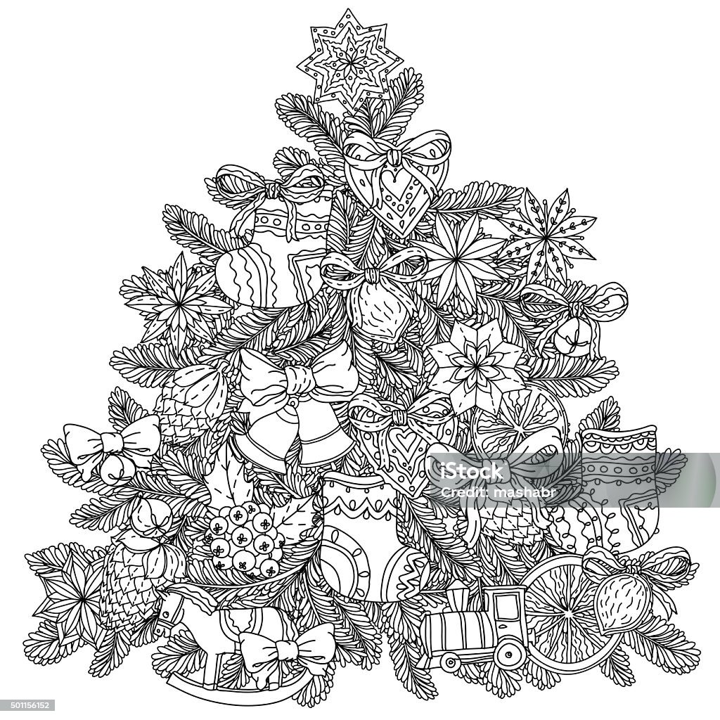 クリスマスツリーのライトアップ 塗り絵ページ 無料のPDF＆PNGプリント