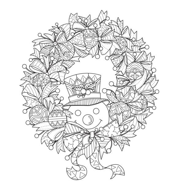 クリスマスリースのぬりえ：イラスト無料