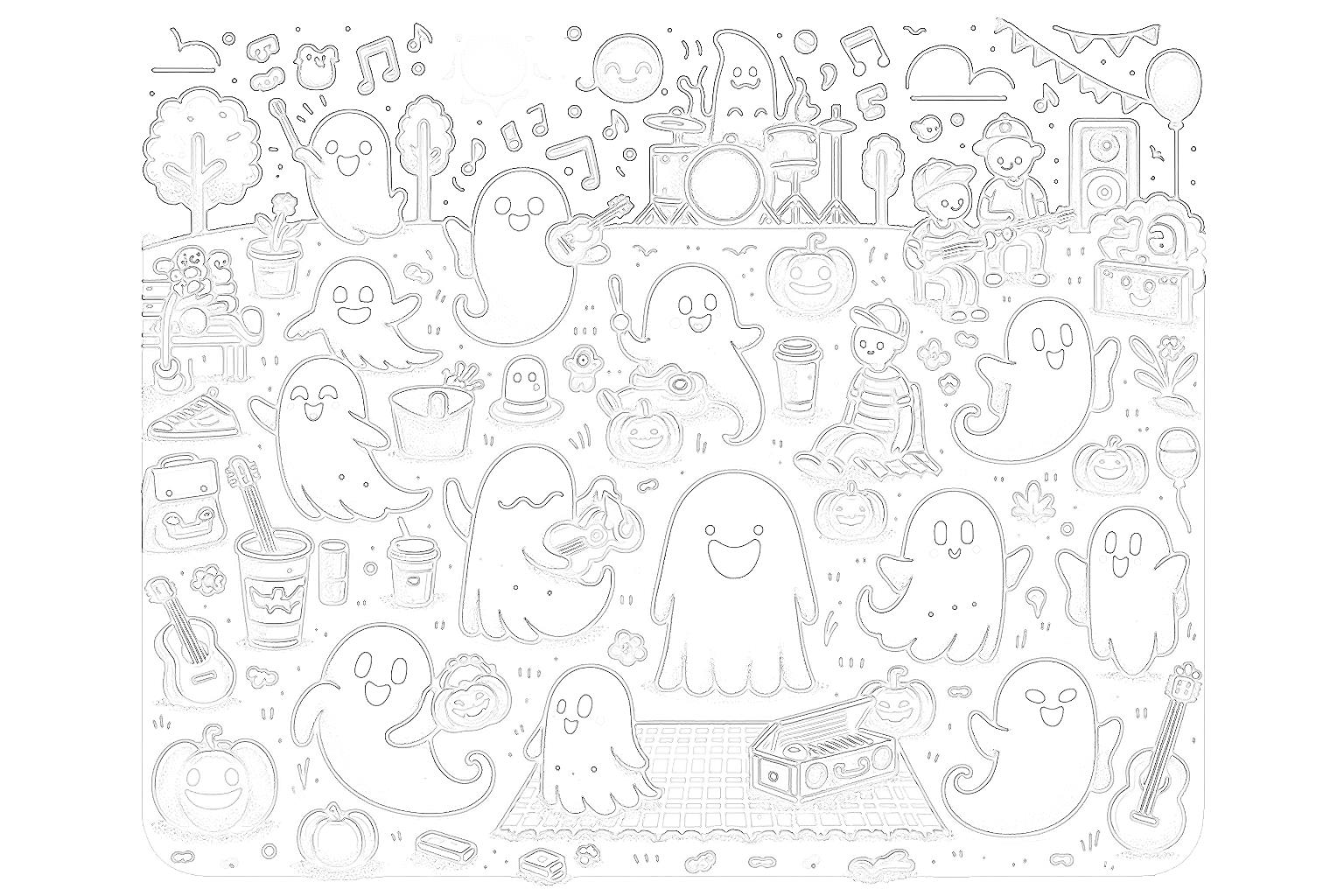 無料のかわいいお化けとキャンディーのハロウィンのぬりえぬりえパーク