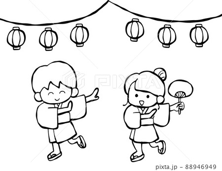 盆踊り,浴衣,ゆかた,ちょうちん,提灯,男の子,女の子,のイラスト 220_0104クリエーターズスクウェア
