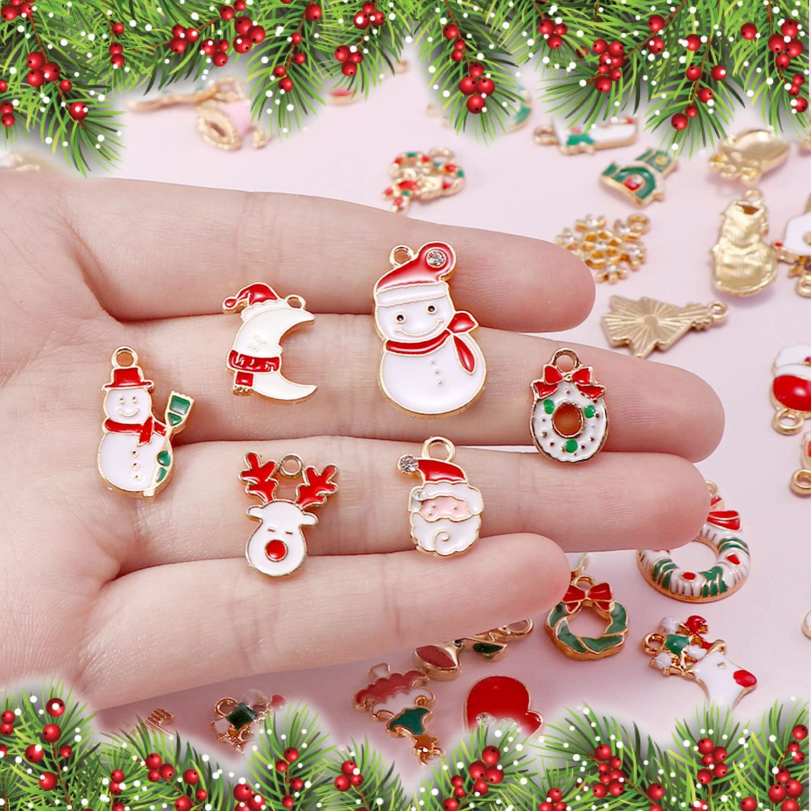 16G 14G クリスマス ツリー リース サンタクロース 雪の結晶 チャーム付き ジュエル ストレートバーベル 片耳用 オリジナル0198ボディピアス 凛