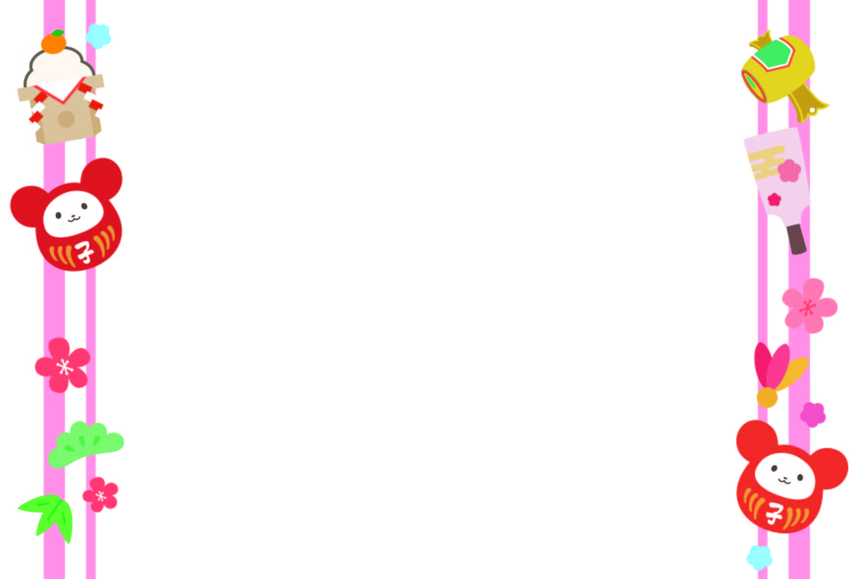 2025年巳と桜のフォトフレーム年賀状 横05・PNG：イラスト無料