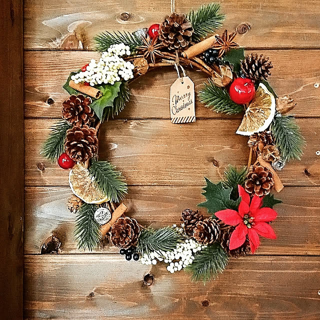 百均モールで作るクリスマスリース 作り方解説: 珊瑚の薔薇