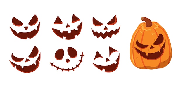 ハロウィンカボチャの顔のイラスト。漫画のベクターキャラクター。面白い秋のシンボル. ストックベクター ©YanaLesiuk 511564456