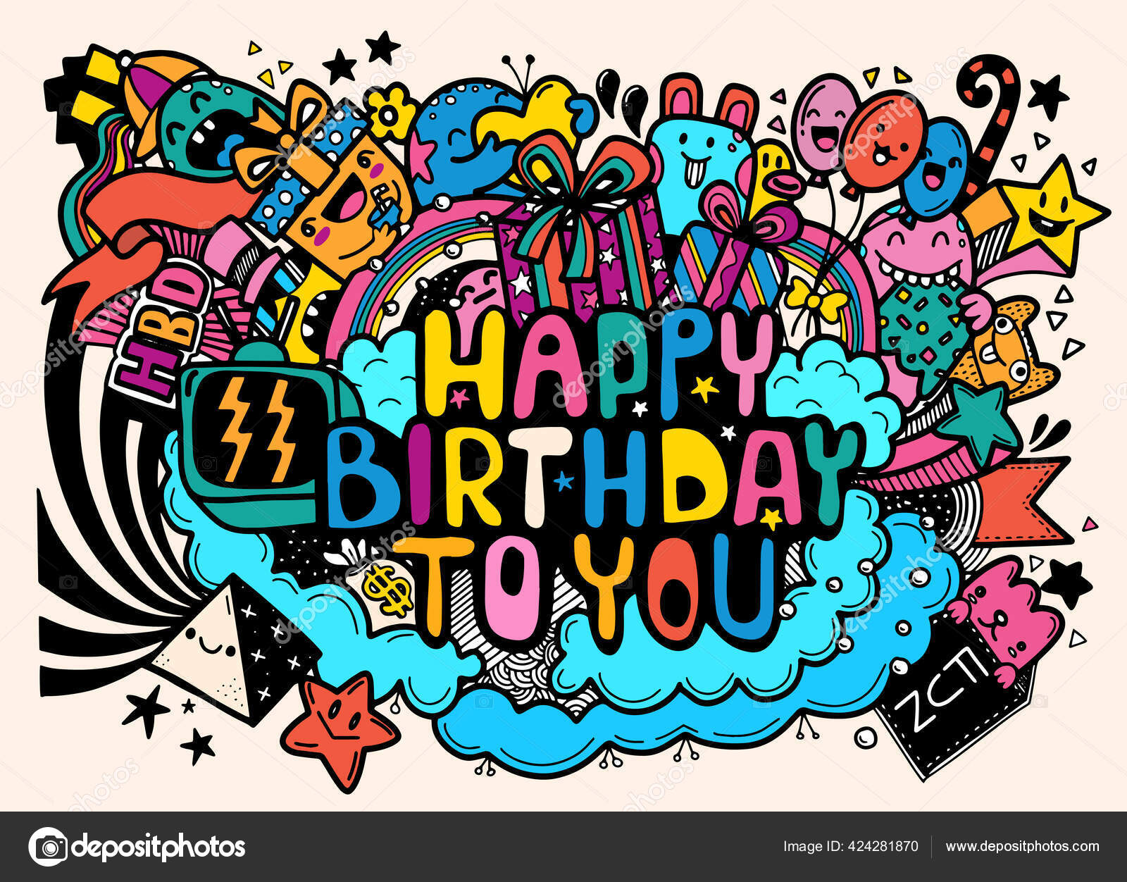 お誕生日おめでとうカラフルな手描きのテキストベクトル編集可能な透明な画像 イラストAI 無料ダウンロード - Pikbest