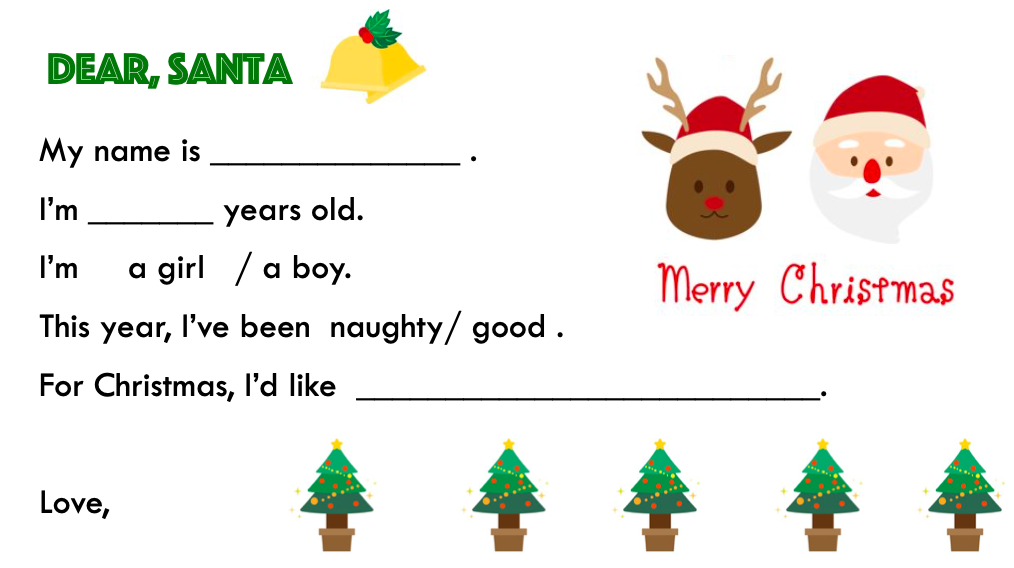 サンタさんへの手紙を英語で書く 〜テンプレートのご紹介 - まったり英語育児雑記帳