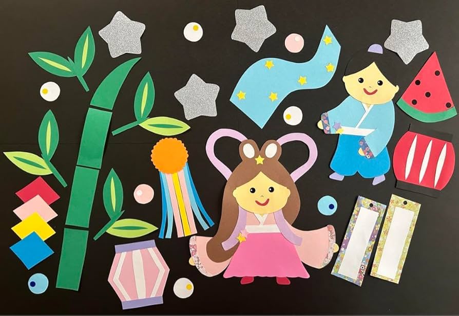 色画用紙で作る簡単でかわいい7月の壁面掲示物「七夕」図工人