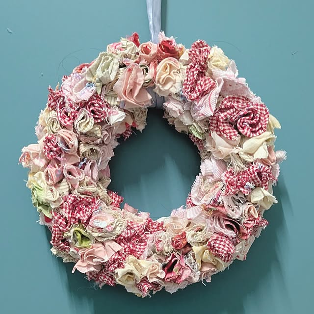 紅白のお正月布リースmun1'