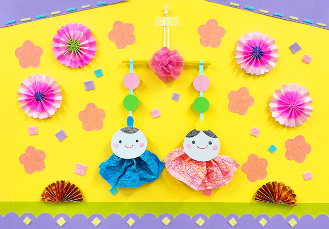 手作り・壁面「おひなさま」ひなまつりの歌にあわせて飾ってみようかすみそうブログ