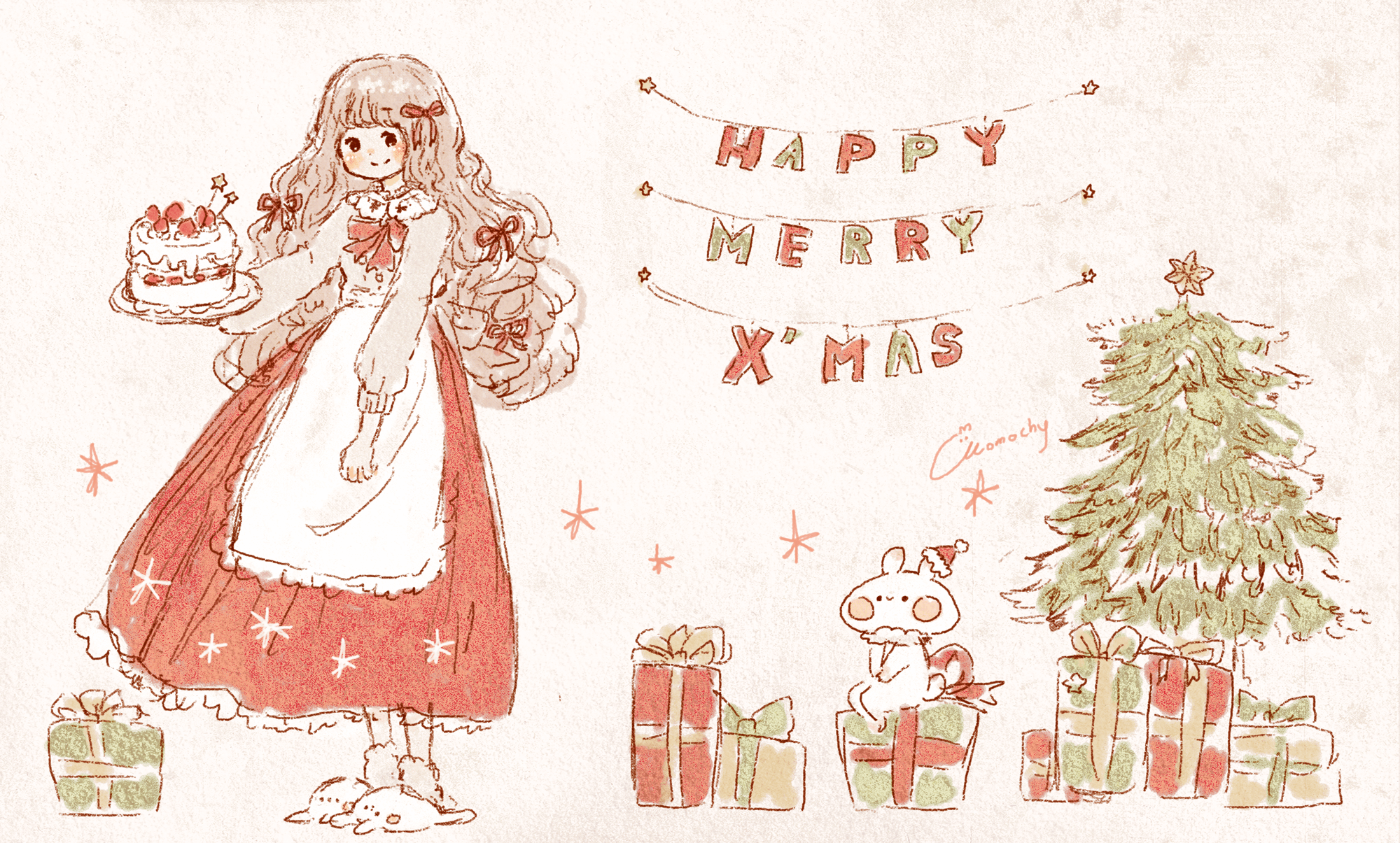 Merry Christmas！萌えのイラスト,10代・女のイラスト,おもちゃ・雑貨のイラスト,クリスマスのイラスト,かわいいのイラスト ,ヨーロッパ人のイラスト,インテリアのイラスト,冬のイラストSkillots