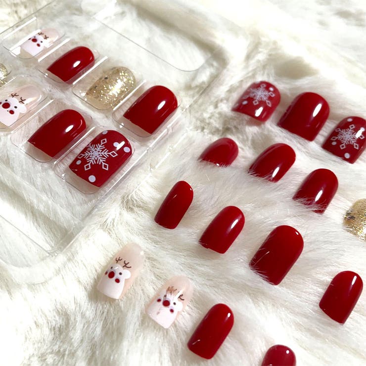 クリスマスデザイン ネイルチップ 10個セット クリスマス後も使える大人かわいいい結晶14