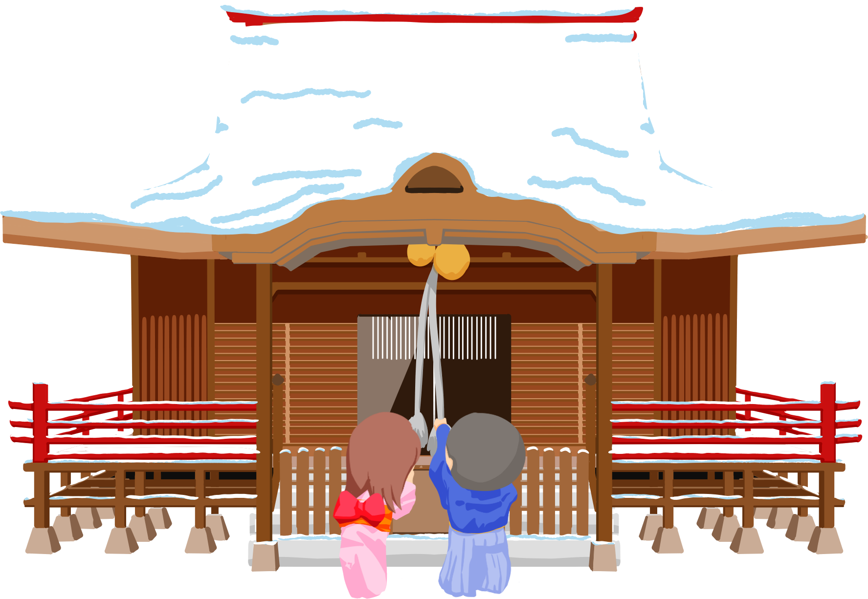 初詣をする男の子のイラスト：イラスト無料