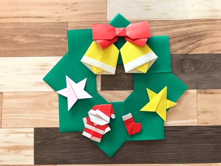 折り紙 立体的なクリスマスリースのつくり方Origami Christmas wreathcraft OKUYA Origami