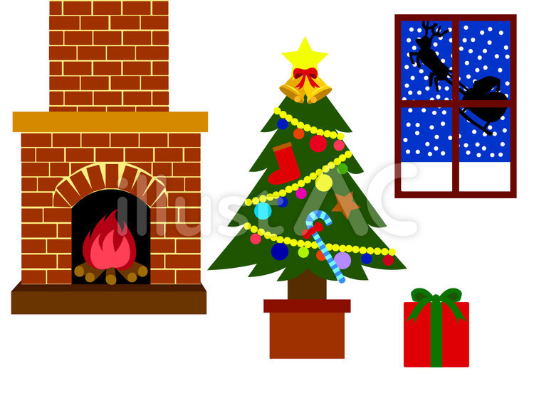 クリスマス暖炉イラスト無料ベクトル素材