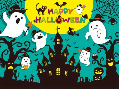 ハロウィン・かわいいお化けと十字架のイラストフリー素材 イラストミント