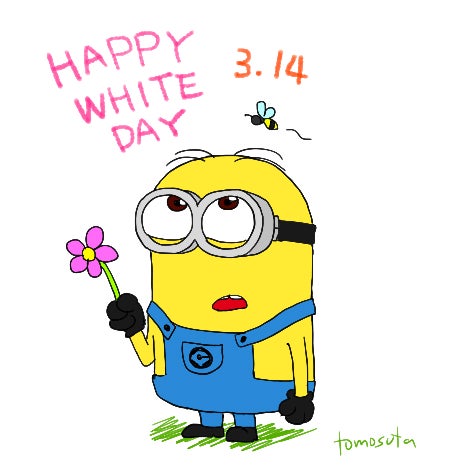 今日3 14は“ホワイトデー” White day だびくんからバレンタインのおかえし！ うれしすぎてだきついちゃうちゃみちゃん。 ーーーーー今日は何の日今日はなんの日イラストシンプルイラストかわいいイラストゆるい絵かわいい絵シュールな絵ホワイトデー