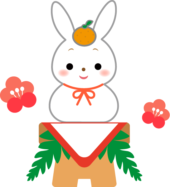 お正月にぴったり！独楽から顔をのぞかせるうさぎのイラスト：イラスト無料