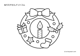 クリスマスリースのぬり絵 無料ダウンロード
