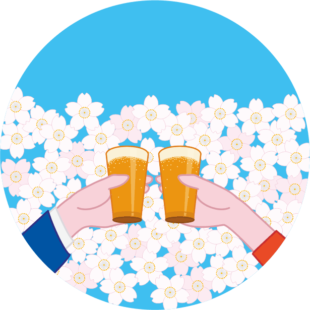 春、おじさん、花見、季節、フリースペース、場所取り、宴会、打ち上げ、桜 - イラスト作品紹介イラスト＆写真のストックフォトwaha ワーハ