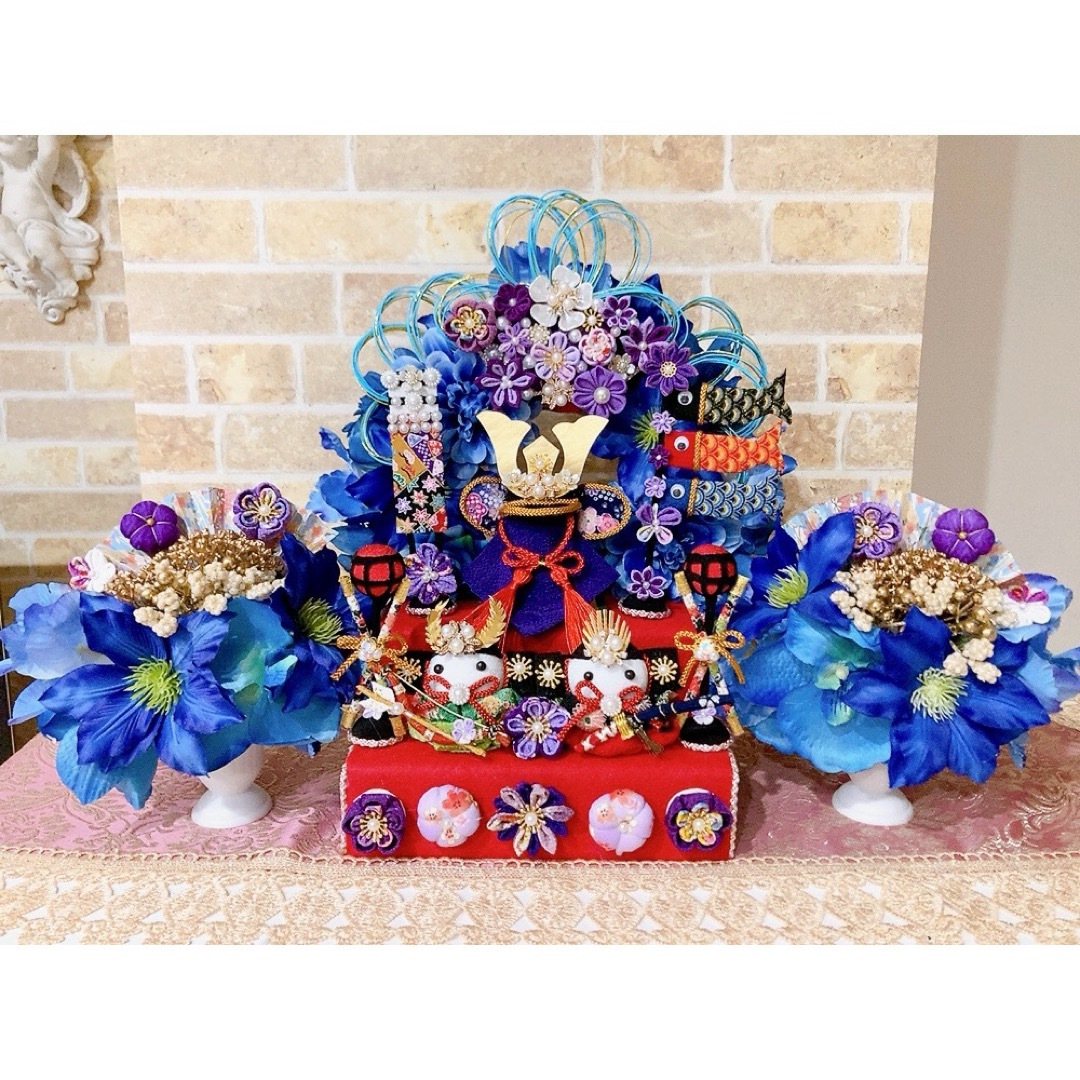 No40 端午の節句 ちりめん細工のうさぎ兜飾り 五月人形☆*。 ちりめん