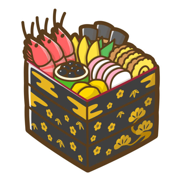 フリー素材お正月のおしるこのイラスト。甘いあんことふわふわのお餅が美味しそう