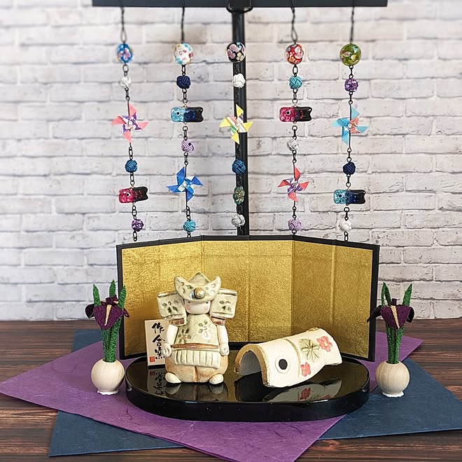 ちりめん細工 吊るし飾り 端午の節句 兜 鯉のぼり 飾り台付き青つり台M・綿・ボンド付き 端午の節句のつるし飾り 青 手作りキット こどもの日初節句 初誕生日 男の子幸せデリバリー ギフト・結婚式アイテム・手芸用品の通販