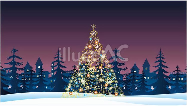 クリスマスのイラストNo.205『壁紙：深夜のツリー』 無料のフリー素材集 花鳥風月