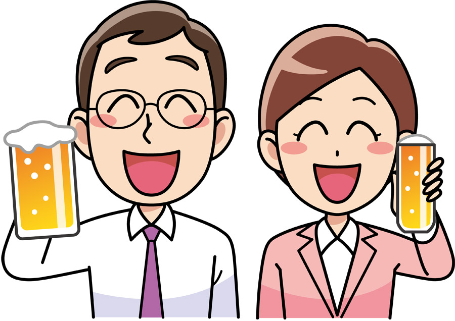 宴会で５人の手がビールジョッキを持ち「乾杯」する無料イラスト36802素材Good