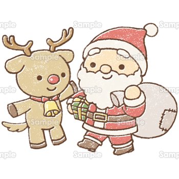 トナカイとサンタのクリスマスカードイラストのフリー素材イラストイメージ
